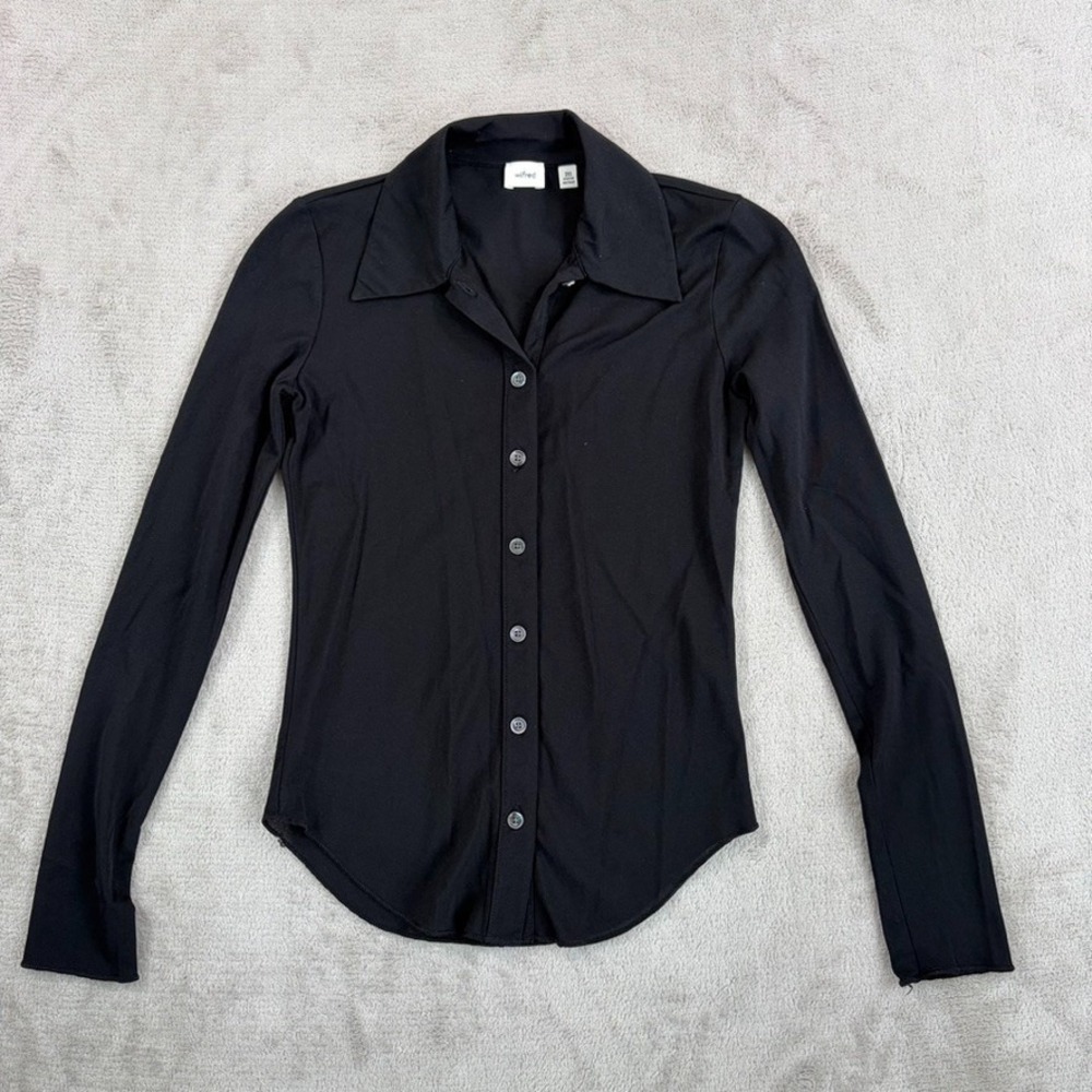 Wilfred Pose Mesh button-up Shirt in Black Women 2XS Long Sleeve Top
